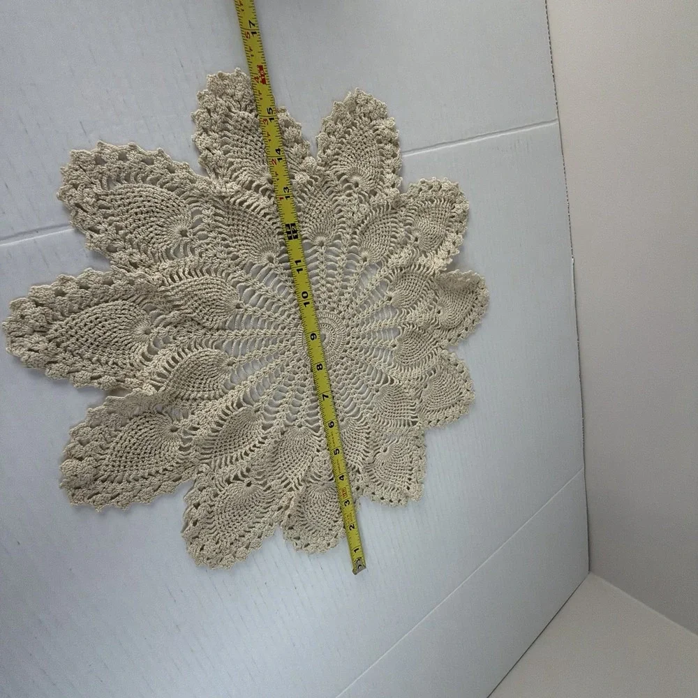Vintage Star Shape Crochet Lace Doilie 16 Inch Victorian Cream Beige Cottagecore